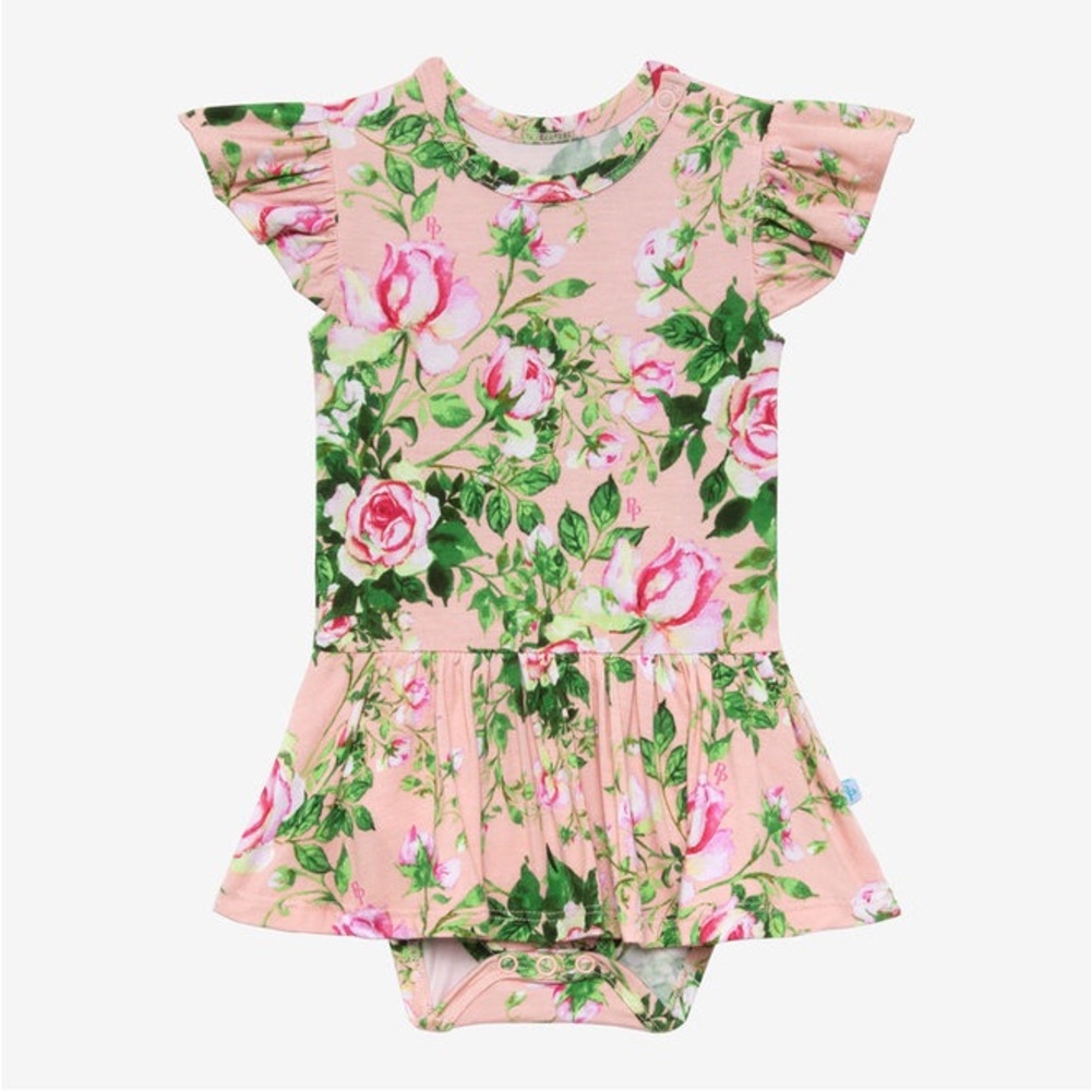 Like New | Posh Peanut Twirl Skirt Cap Sleeve Bodysuit | Pink “Renia Floral”